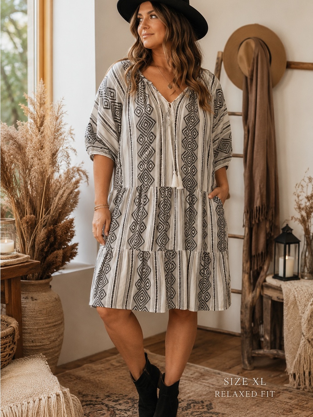 Black Tape Boho Tiered Dress | Size XL | 100% Cotton